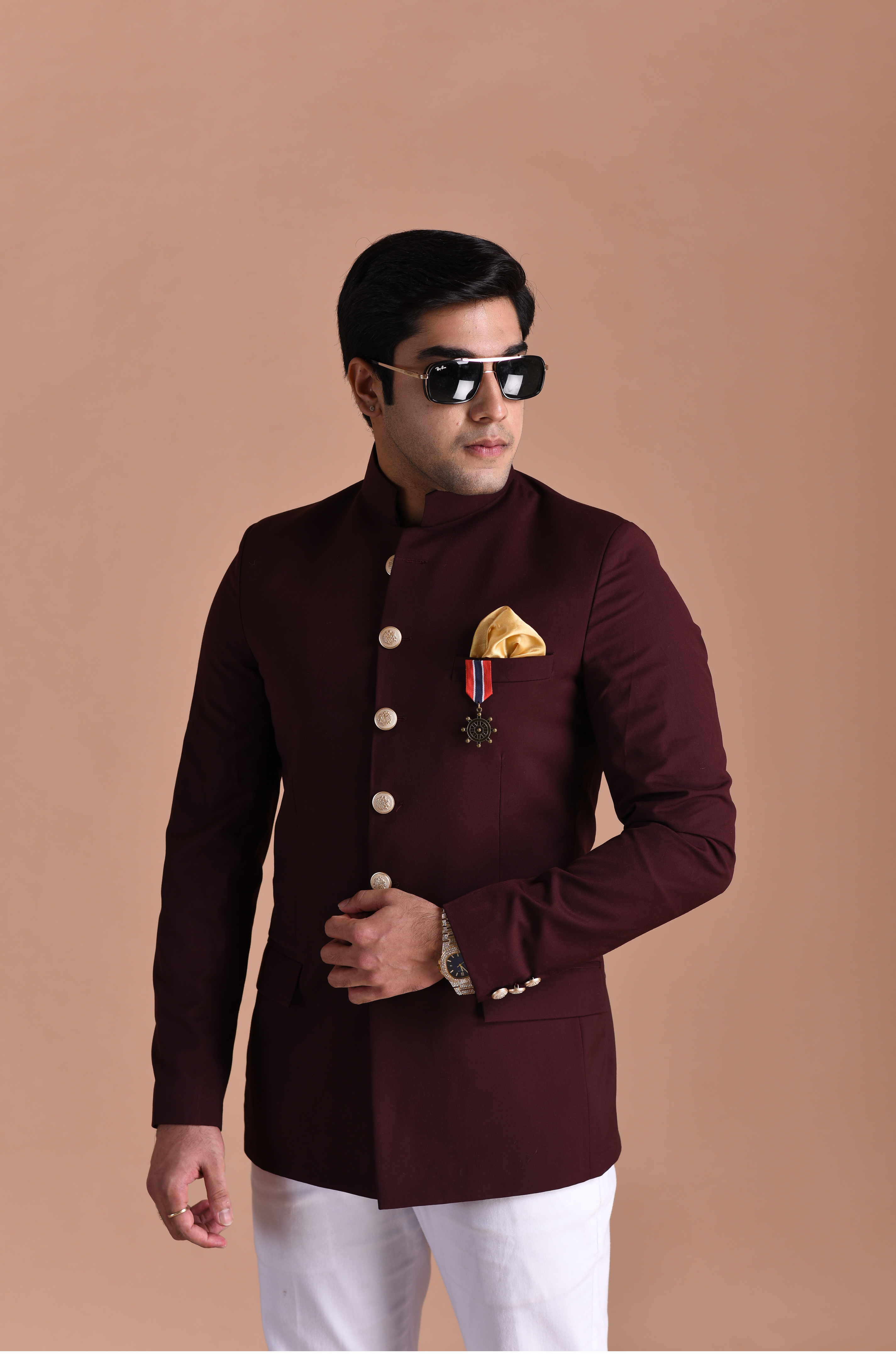 Wine Velvet Bandhgala with Black trousers  Suit Up