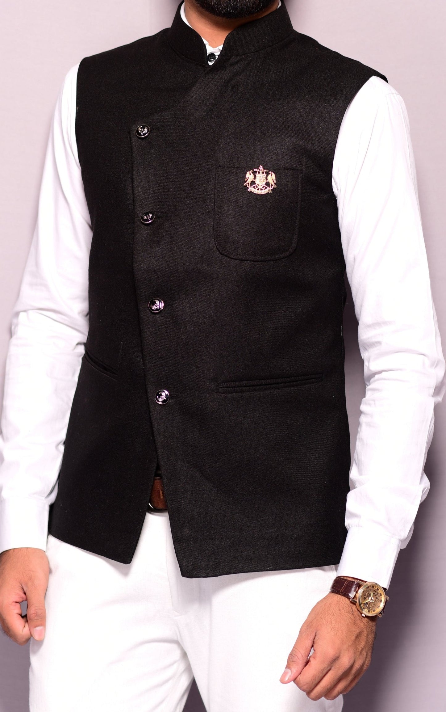 Black Tweed Angrakha Style Jacket