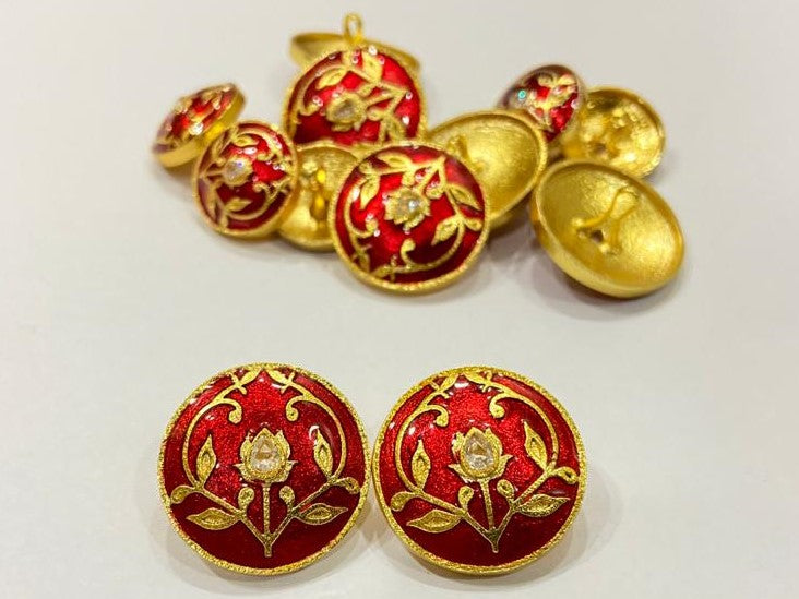 Handmade Red Meena Golden Petal Flower Buttons