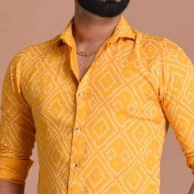 Yellow Bandhej Sanganeri Printed Shirt