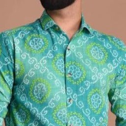 Green Bandhej Printed Shirt