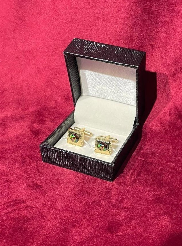 Golden -Toned Square cufflink with stone