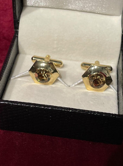 Golden Hexagon With Golden Stone Cufflink