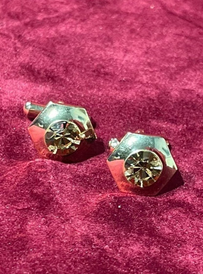 Golden Hexagon With Golden Stone Cufflink