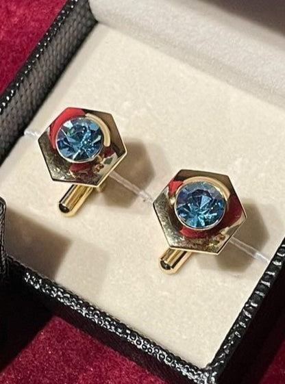 Golden Hexagon With Blue Stone Cufflink