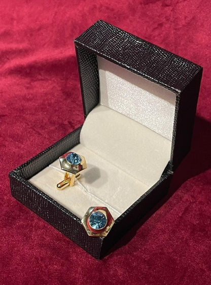 Golden Hexagon With Blue Stone Cufflink