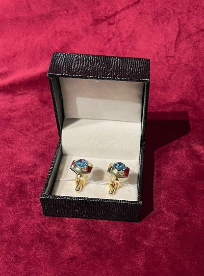 Golden Hexagon With Blue Stone Cufflink