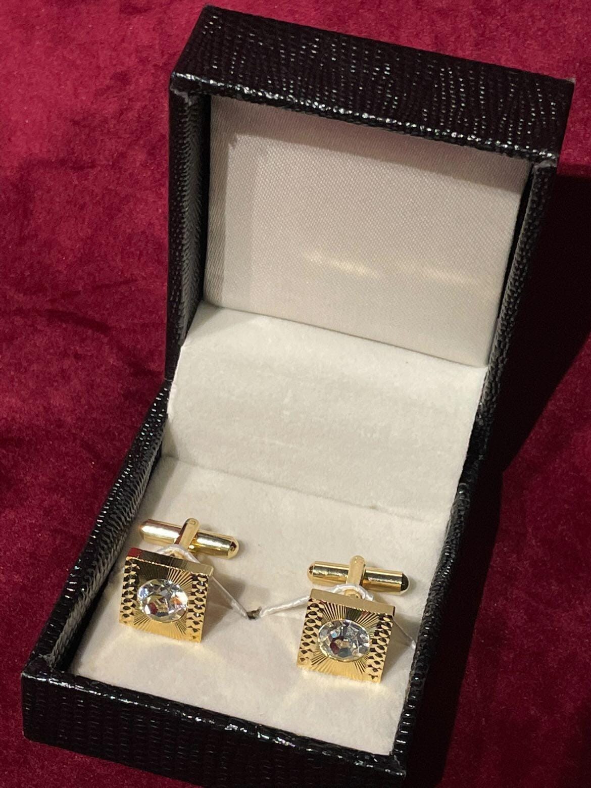 Golden Square Cufflink With Silver Stone