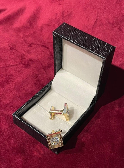 Golden Square Cufflink With Silver Stone