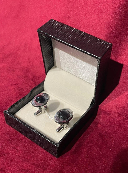 Oval Cufflink With Grey Stone