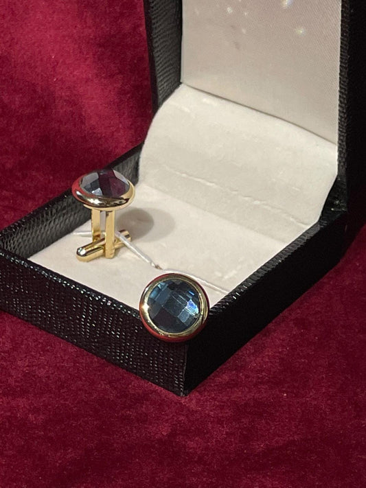 Golden Round  Cufflink With Blue Stone