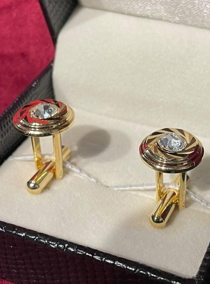 Golden Round  Cufflink With Silver Stone