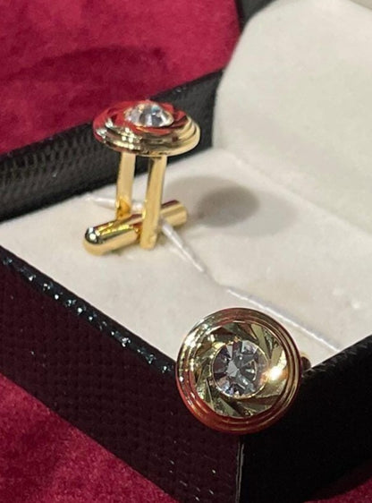 Golden Round  Cufflink With Silver Stone