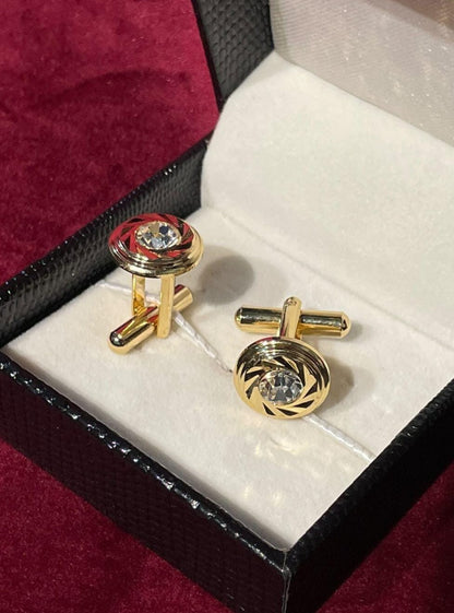 Golden Round  Cufflink With Silver Stone