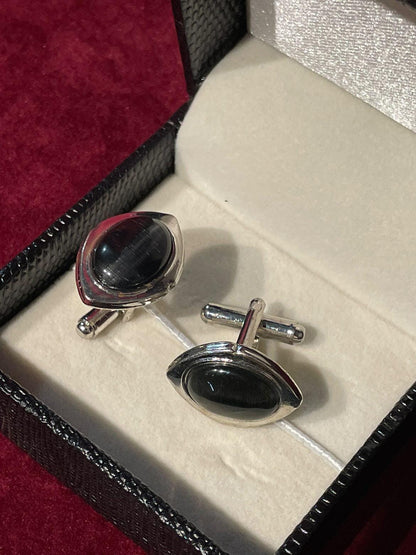 Ovel Cufflink WIth Black Stone