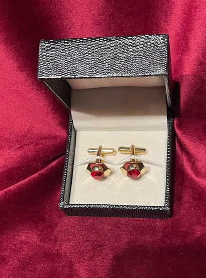 Golden Hexagon Red Cufflink