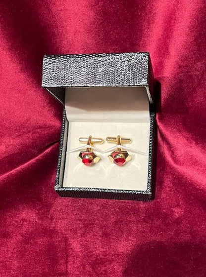 Golden Hexagon Red Cufflink