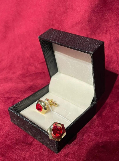 Golden Hexagon Red Cufflink