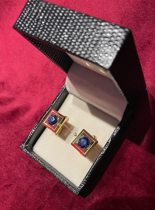 Golden Square Cufflink With Blue Stone
