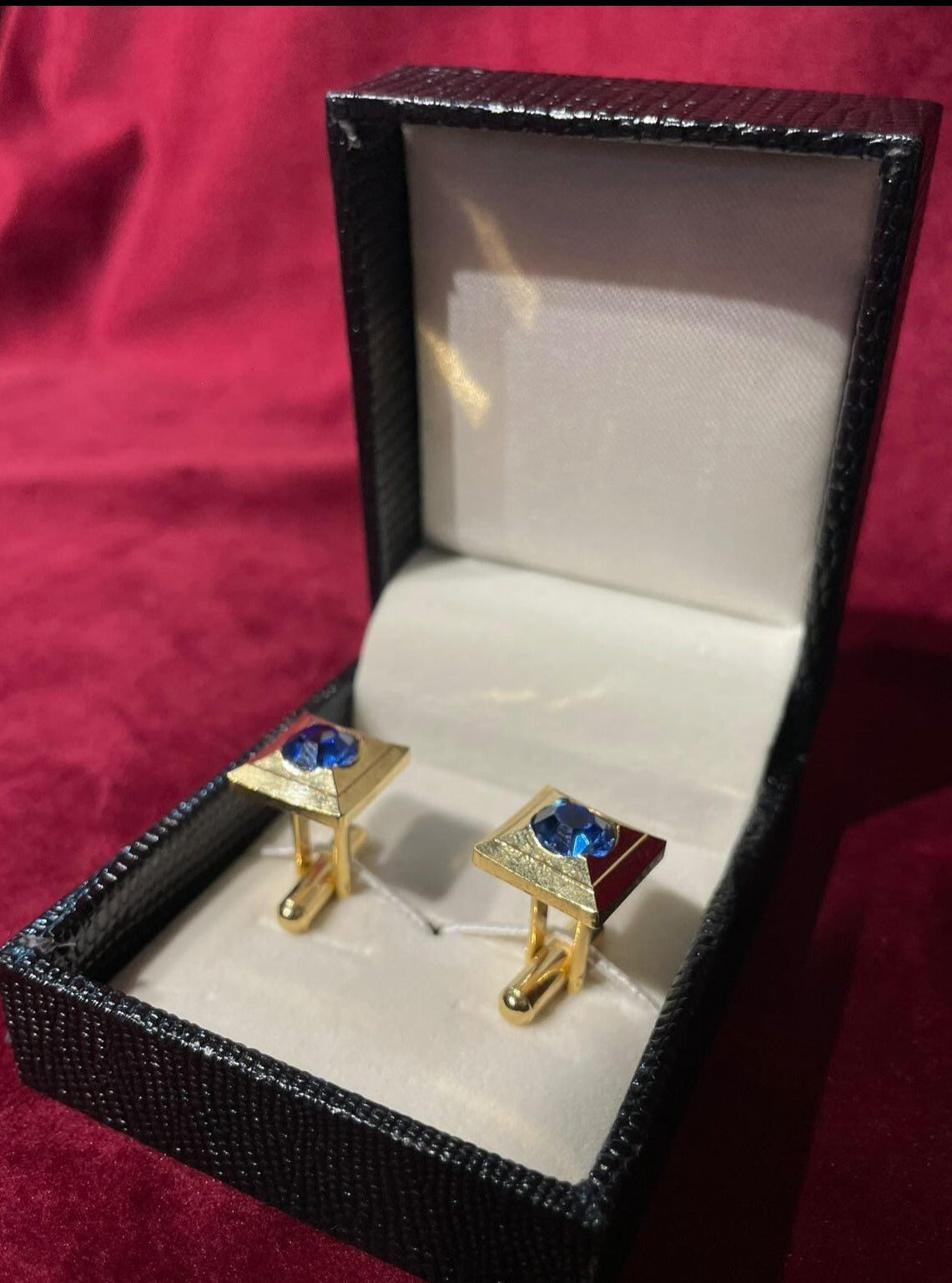 Golden Square Cufflink With Blue Stone