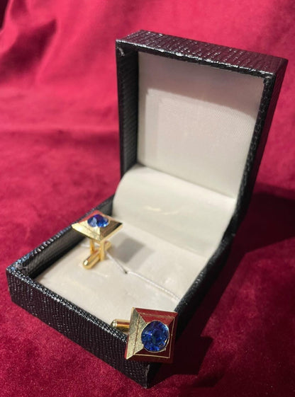 Golden Square Cufflink With Blue Stone