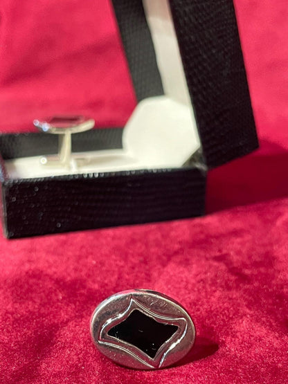 Silver-Toned Black Cufflink