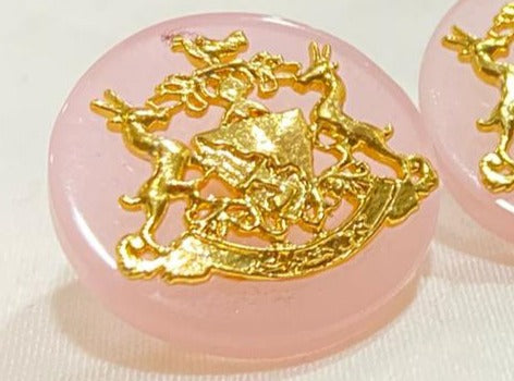 Golden Brass Bhati Rajput logo Pink Base Sherwani Buttons Set