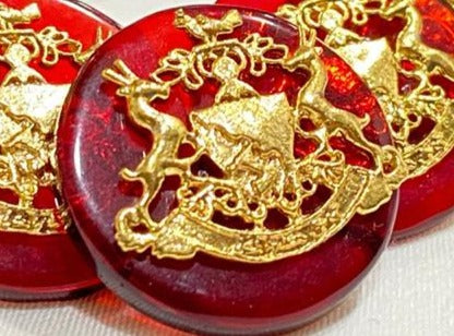 Golden Brass Bhati Rajput logo Red Base Sherwani Buttons Set