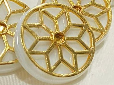 Handmade White Lily Golden Border Buttons