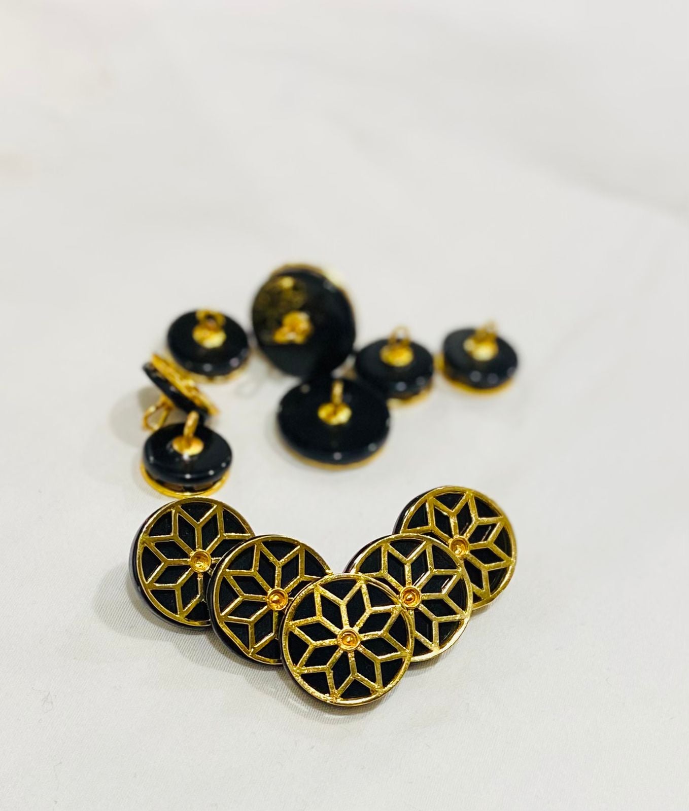 Handmade Black Lily Golden Border Buttons