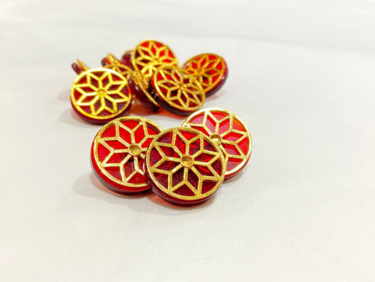 Handmade Red Lily Golden Border Buttons