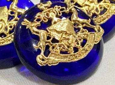 Golden Brass Bhati Rajput logo Royal Blue Base Sherwani Buttons Set
