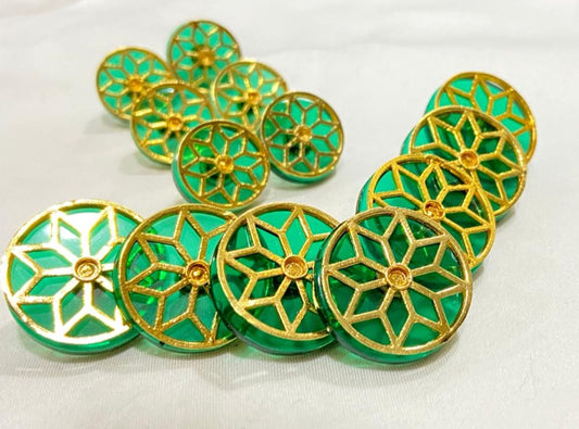 Handmade Green Lily Golden Border Buttons