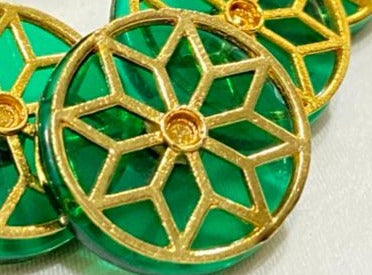 Handmade Green Lily Golden Border Buttons