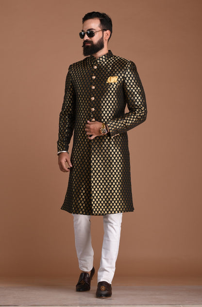 Royal Golden-Black Booti Pattern Sherwani