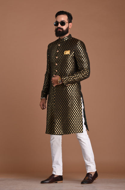 Royal Golden-Black Booti Pattern Sherwani