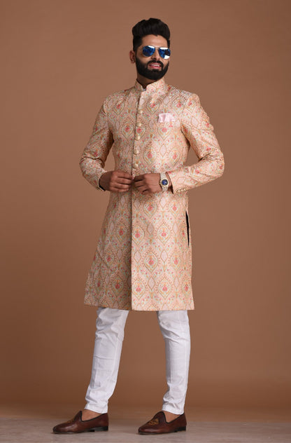 Lucknowi Heavy Embroidered Light Pink Royal Sherwani