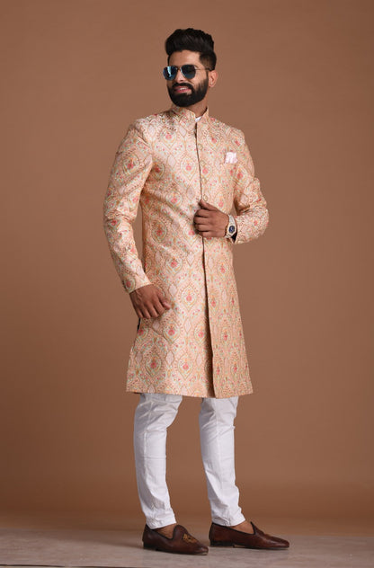 Lucknowi Heavy Embroidered Light Pink Royal Sherwani