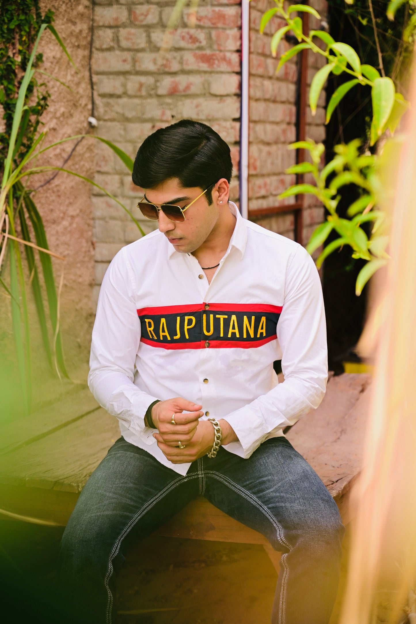 Red Stripe White Rajputana Cotton Shirt